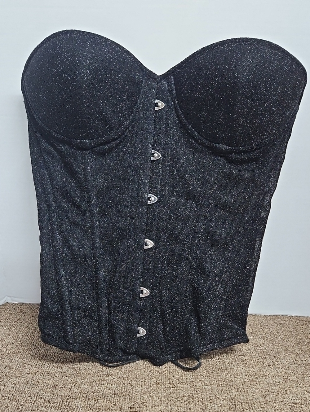 Daisy Corsets Black Sparkle Strapless Ribbed Lined Corset Top Sz Large
